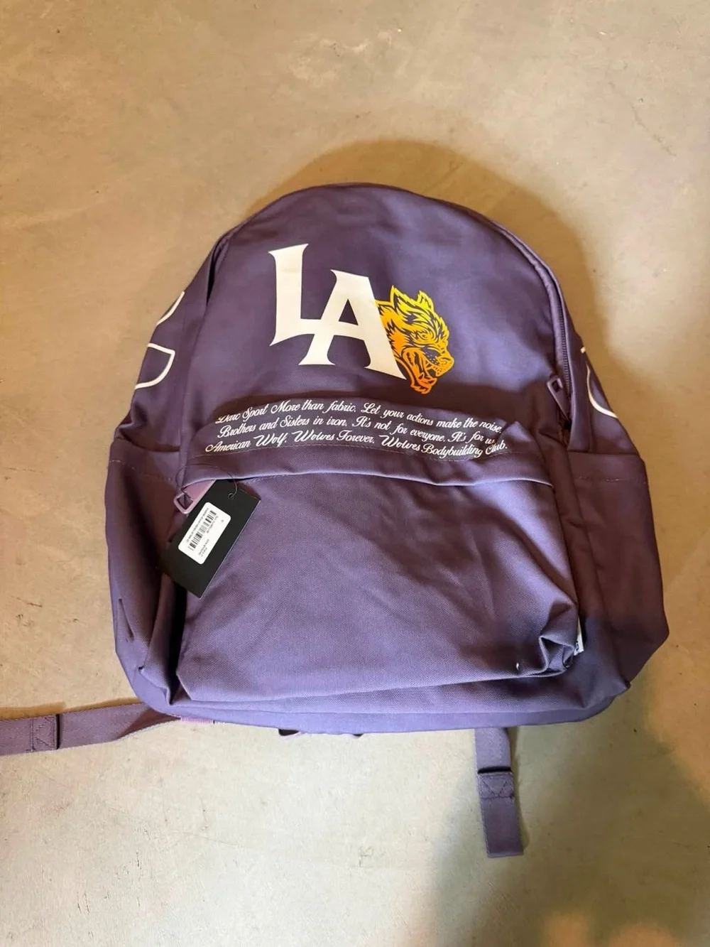 Darc Sport Purple LA Graphic Backpack with Yellow Tiger Accent